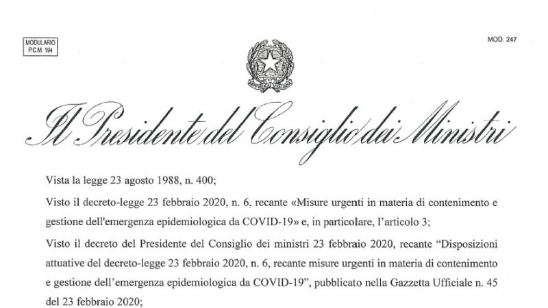 Coronavirus. Decreto DPCM chiude attività non essenziali