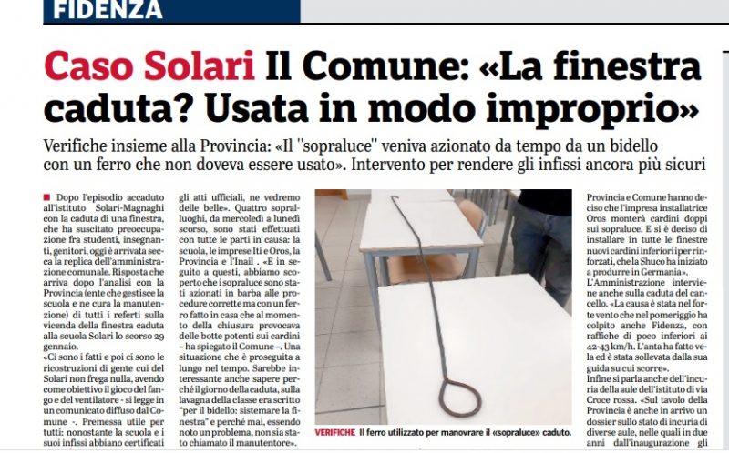 Mala Scuola. Finestra cade “con l’aiuto” del bidello