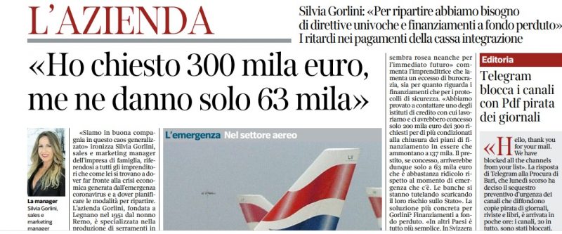 DPCM 26aprile. Caos generalizzato, denuncia la Gorlini Serramenti