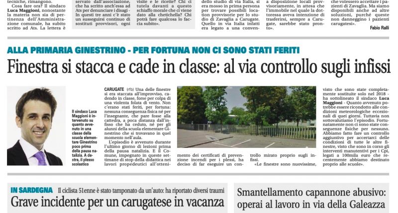 Mala scuola a Milano. Finestra vola sfiorando insegnante