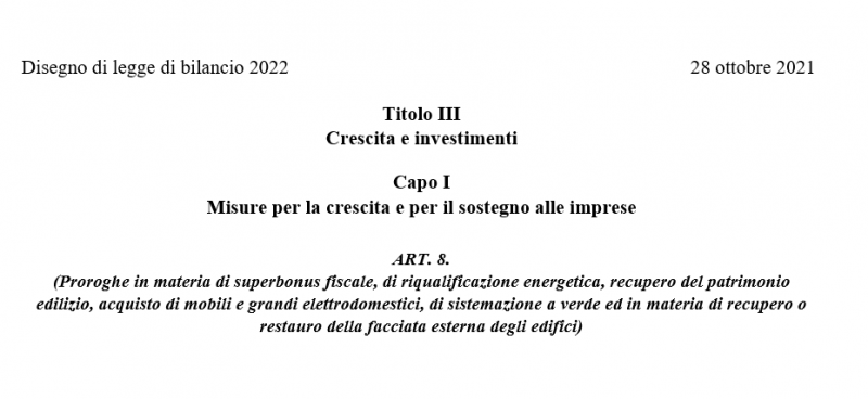 L’ articolo 8 del ddl Bilancio 2022, punto per punto