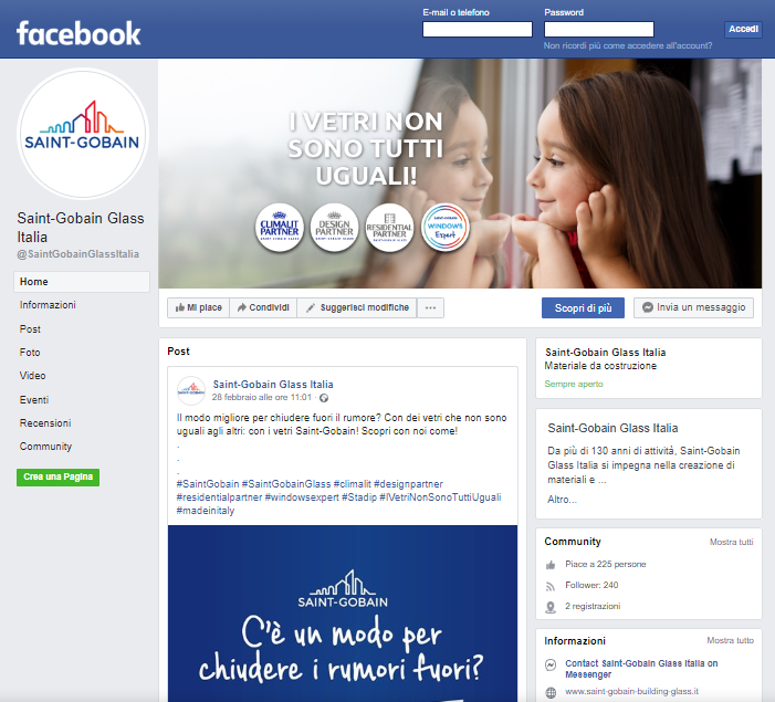 Nuova pagina Facebook per Saint-Gobain Glass Italia